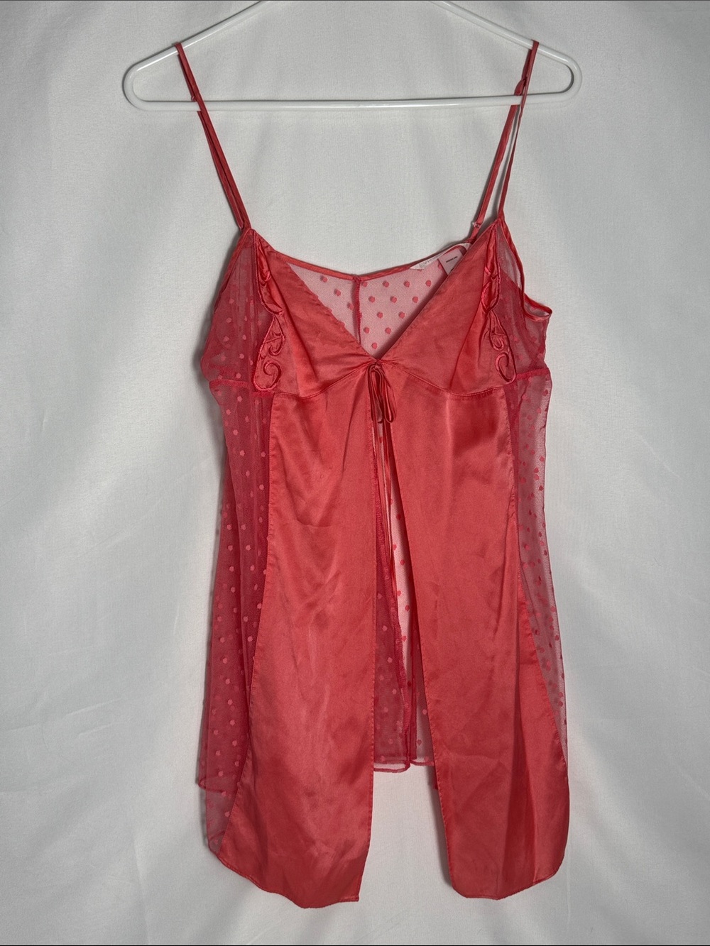 Victoria’s Secret Vintage Y2K Polka Dot Mesh & Silk/Satin Tie-Front Slip Top